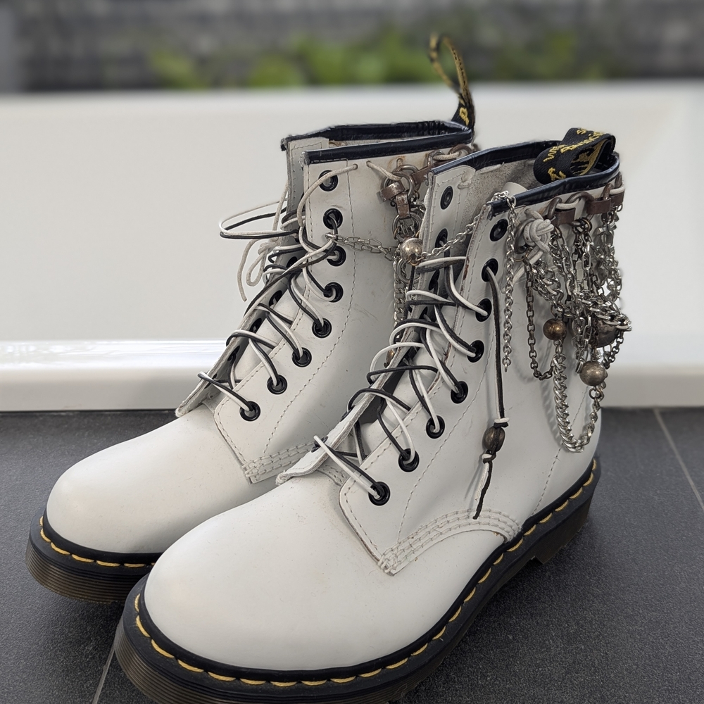 White Combat Boots with Chains